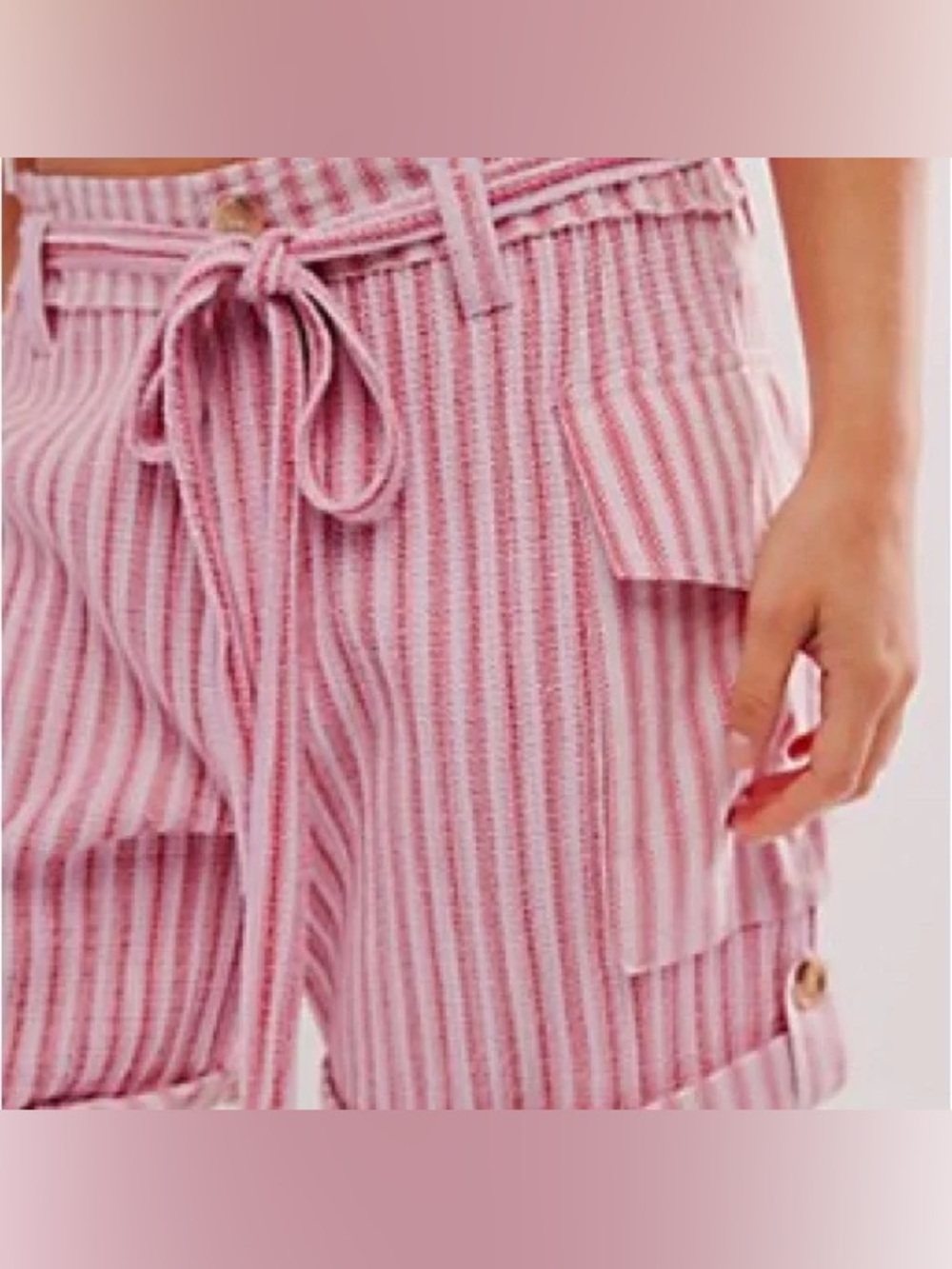 Free People Pink Striped Cargo Bermuda Shorts